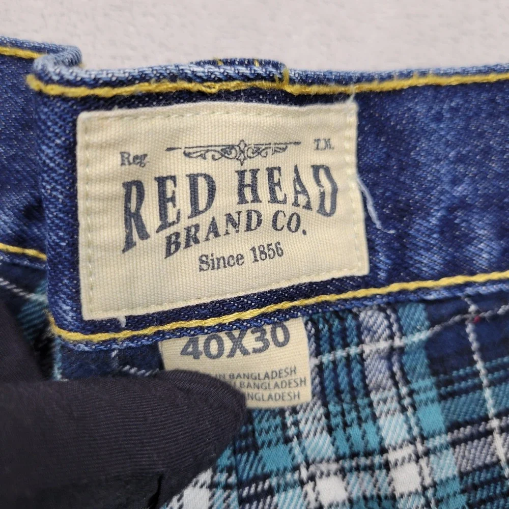 Red Head Jeans Mens 40x30 Blue Flannel Fleece Lined Straight‎ Leg Relaxed Plaid